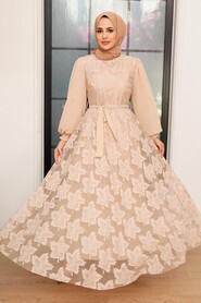 Beige Hijab Dress 1063BEJ - 2