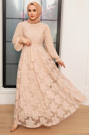 Beige Hijab Dress 1063BEJ - 1
