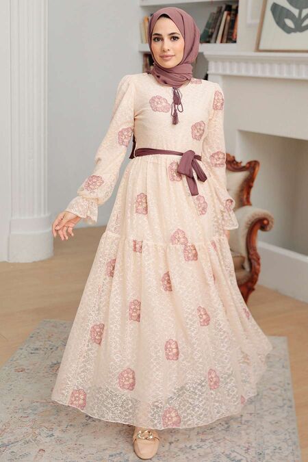 Beige Hijab Dress 1216BEJ - NEVA STYLE
