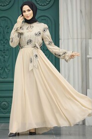Beige Hijab Dress 12170BEJ - 2