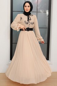 Beige Hijab Dress 1218BEJ - 2