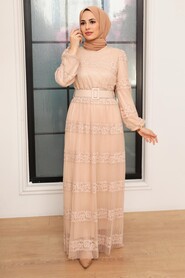 Beige Hijab Dress 12240BEJ - 2