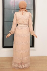Beige Hijab Dress 12240BEJ - 3