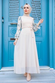 Beige Hijab Dress 12327BEJ - 1