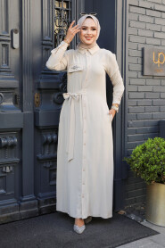 Beige Hijab Dress 12504BEJ - 2