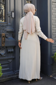 Beige Hijab Dress 12504BEJ - 4