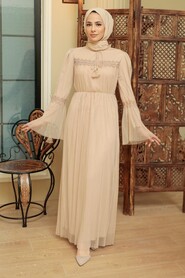 Beige Hijab Dress 1321BEJ - 2