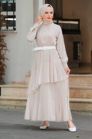 Beige Hijab Dress 1472BEJ - 1