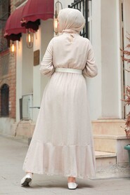 Beige Hijab Dress 1472BEJ - 2