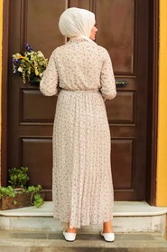 Beige Hijab Dress 1477BEJ - 2
