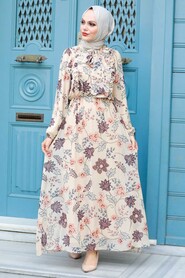 Beige Hijab Dress 1728BEJ - 1