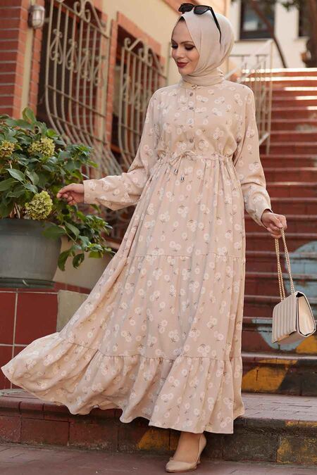 Beige Hijab Dress 22152BEJ - NEVA STYLE