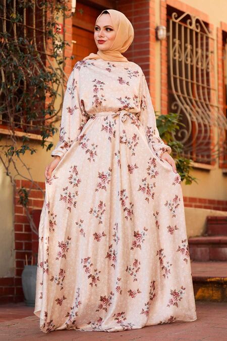 Beige Hijab Dress 22160BEJ - NEVA STYLE