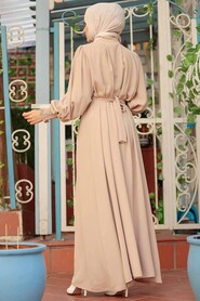 Beige Hijab Dress 2247BEJ - 2
