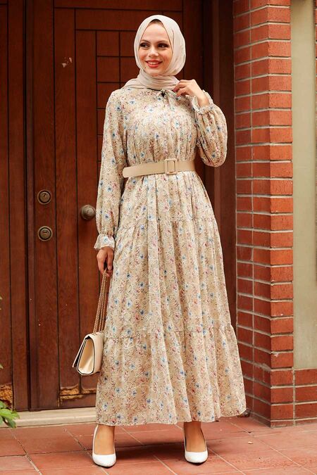 Beige Hijab Dress 2270BEJ - NEVA STYLE