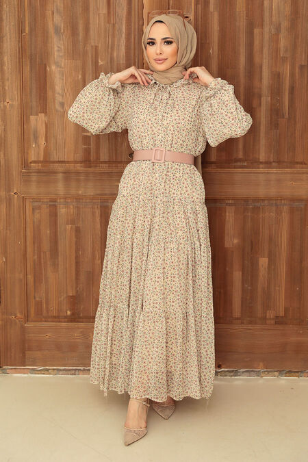 Beige Hijab Dress 2298BEJ - NEVA STYLE