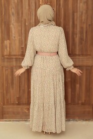 Beige Hijab Dress 2298BEJ - 2