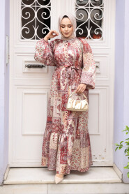 Beige Hijab Dress 23155BEJ - 2