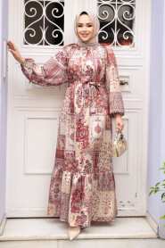 Beige Hijab Dress 23155BEJ - 1