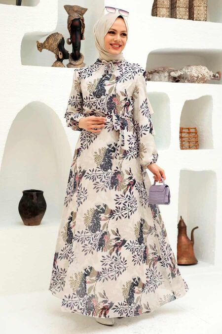 Beige Hijab Dress 279024BEJ - NEVA STYLE