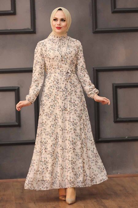 Beige Hijab Dress 27902BEJ - NEVA STYLE