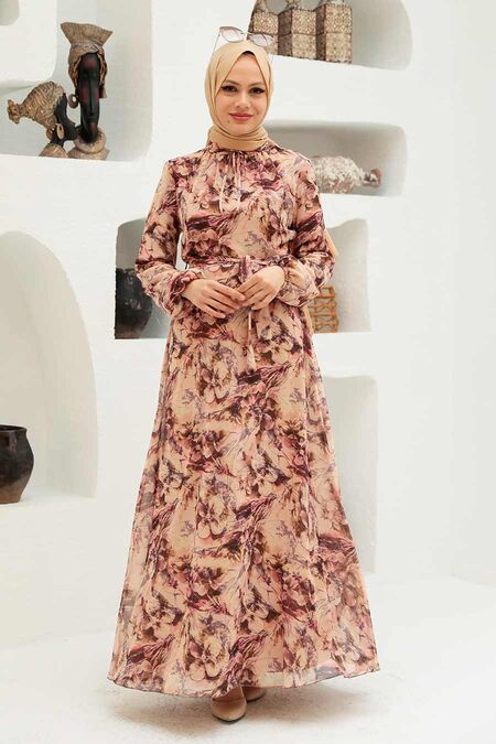 Beige Hijab Dress 279057BEJ - NEVA STYLE