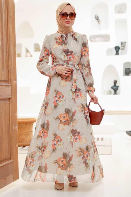 Beige Hijab Dress 27926BEJ - NEVA STYLE