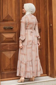 Beige Hijab Dress 2831BEJ - 2
