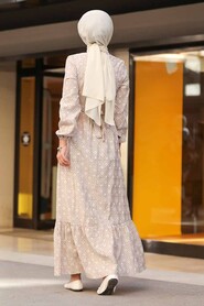 Beige Hijab Dress 2848BEJ - 5