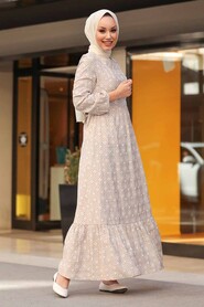 Beige Hijab Dress 2848BEJ - 2