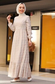 Beige Hijab Dress 2848BEJ - 3