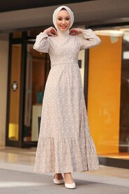 Beige Hijab Dress 2848BEJ - 4