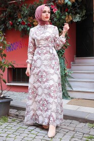 Beige Hijab Dress 2923BEJ - 1