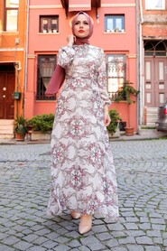 Beige Hijab Dress 2923BEJ - 2