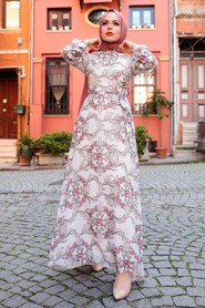 Beige Hijab Dress 2923BEJ - 3