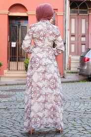 Beige Hijab Dress 2923BEJ - 4
