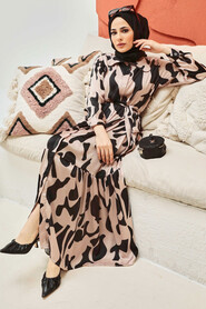 Beige Hijab Dress 30012BEJ - 3