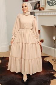 Beige Hijab Dress 30301BEJ - 3
