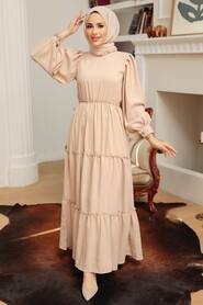 Beige Hijab Dress 30301BEJ - 4