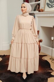 Beige Hijab Dress 30301BEJ - 2