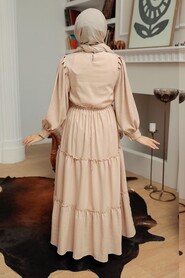 Beige Hijab Dress 30301BEJ - 6