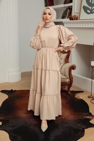 Beige Hijab Dress 30301BEJ - 5
