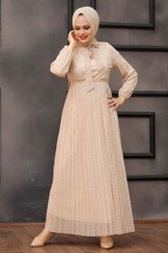 Beige Hijab Dress 3042BEJ - 2