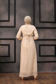Beige Hijab Dress 3042BEJ - 3