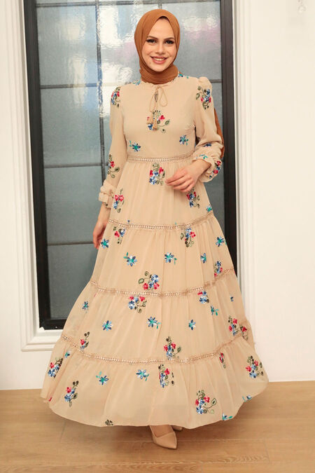 Beige Hijab Dress 32811BEJ - NEVA STYLE
