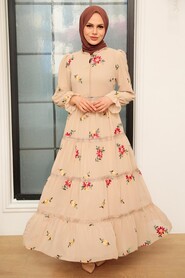 Beige Hijab Dress 32812BEJ - NEVA STYLE
