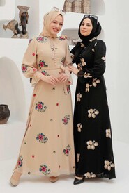 Beige Hijab Dress 32943BEJ - 3