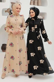 Beige Hijab Dress 32943BEJ - 4