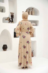 Beige Hijab Dress 32943BEJ - 5