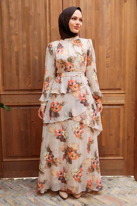 Beige Hijab Dress 3303BEJ - NEVA STYLE